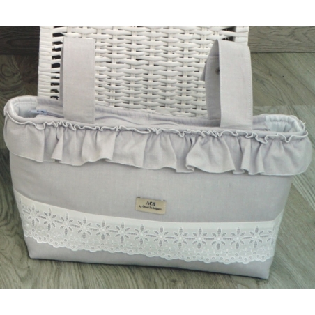 Bolso organizador gris con volante y encaje SIENA marca ACH