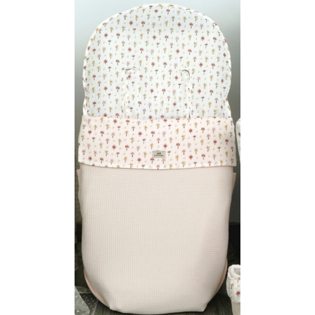 Saco universal para carrito original PALMERAS rosa con cubrepiés en piqué